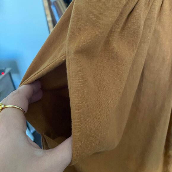 JAPNA Cotton and Linen Blend Golden Brown Midi Dress with Pockets Size M - Picture 5 of 7